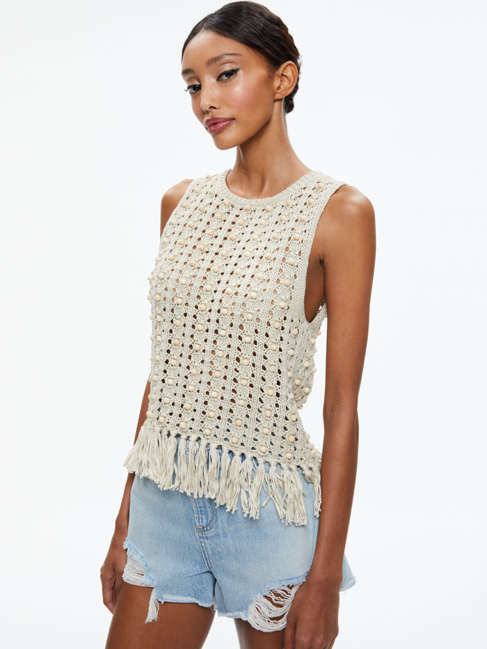 REVA TOP WITH WOODEN BEADS - NATURAL