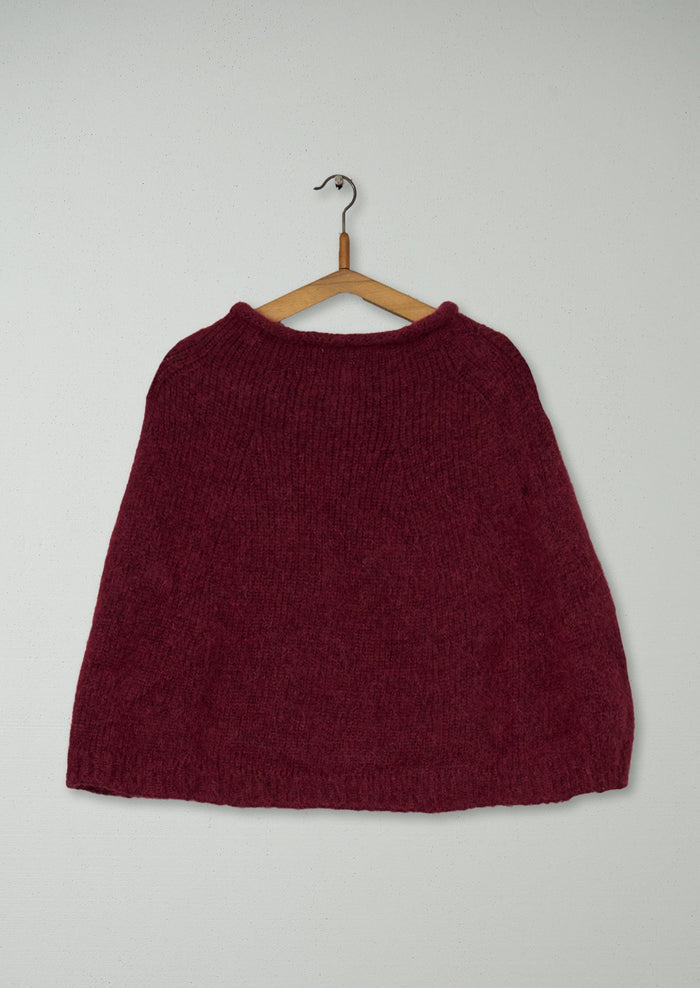 Reworn Alpaca Blend Knitted Poncho (686) | Carmine Red