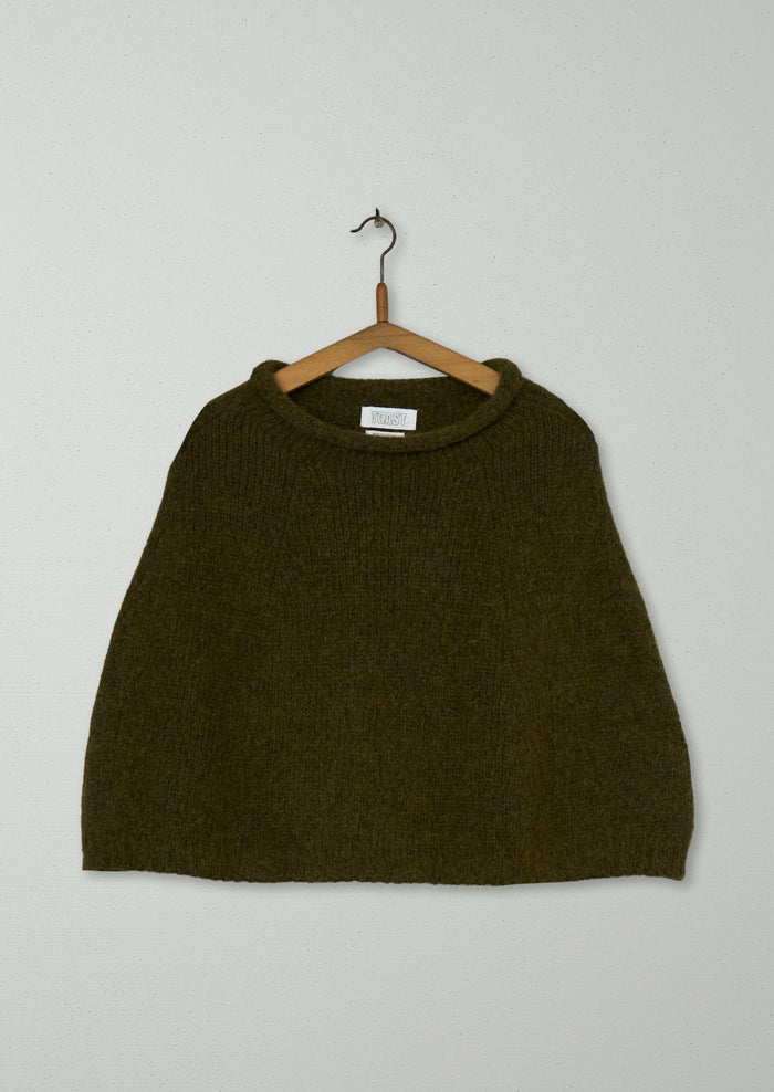 Reworn Alpaca Blend Knitted Poncho (695) | Olive