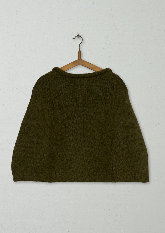 Reworn Alpaca Blend Knitted Poncho (695) | Olive