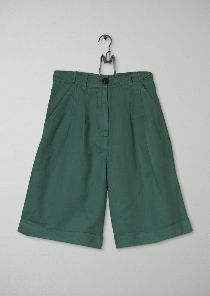 Reworn Cotton Linen Shorts Size 6 (1411) | Thorn Green