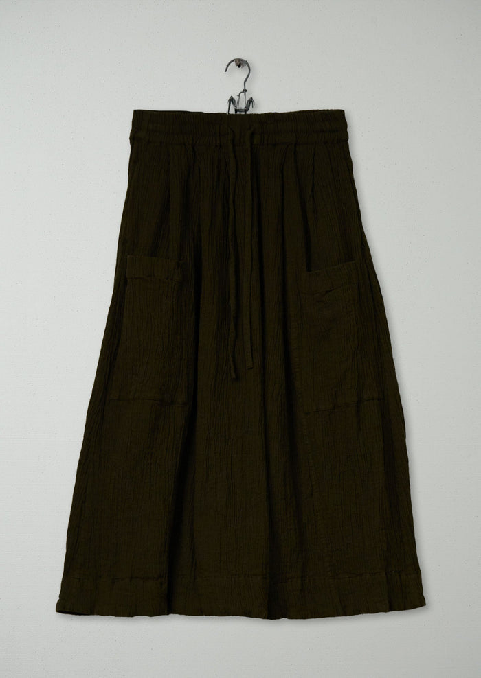 Reworn Crinkle Cotton Skirt Size M (302) | Olive