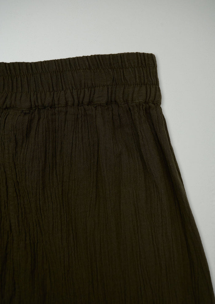 Reworn Crinkle Cotton Skirt Size M (302) | Olive