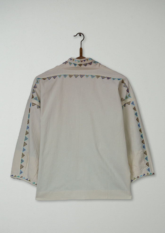 Reworn Hand Beaded Wrap Jacket Size XXSXS (264) | Chalk