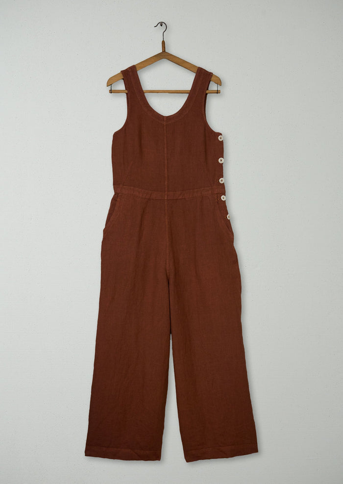 Reworn Linen Side Button Jumpsuit Size XS (1447) | Copper