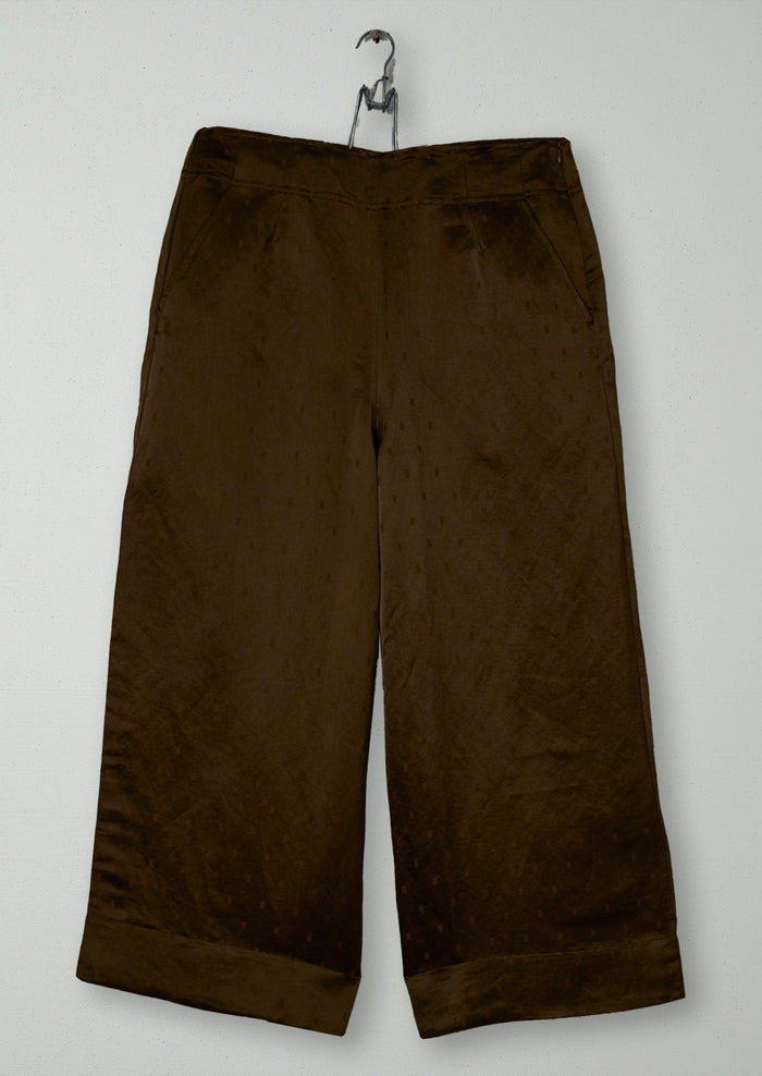 Reworn Linen Silk Jacquard Trousers Size 16 (1492) | Bronze