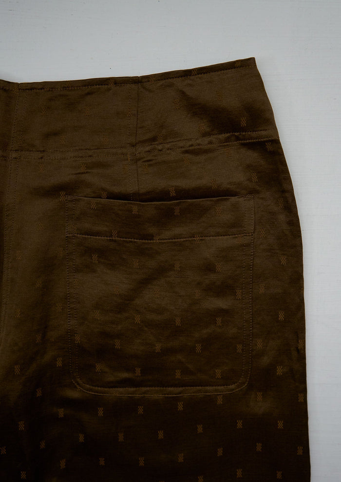 Reworn Linen Silk Jacquard Trousers Size 16 (1492) | Bronze