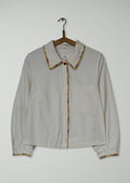 Reworn Mixed Embroidery Textured Cotton Shirt Size 10 (972) | Ecru/Multi