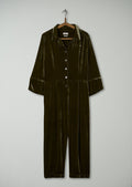 Reworn Silk Velvet Jumpsuit Size 18 (952) | Rich Olive