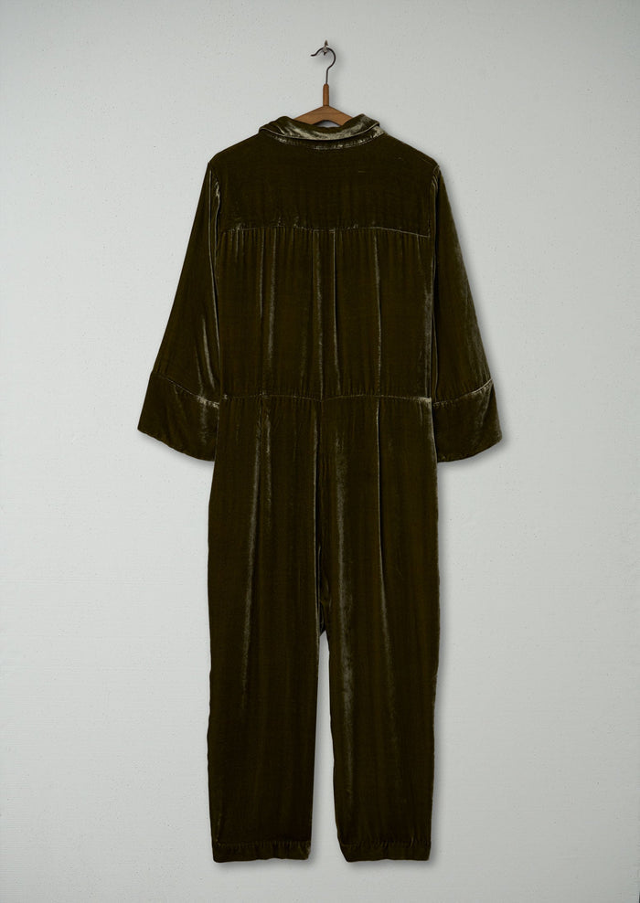 Reworn Silk Velvet Jumpsuit Size 18 (952) | Rich Olive