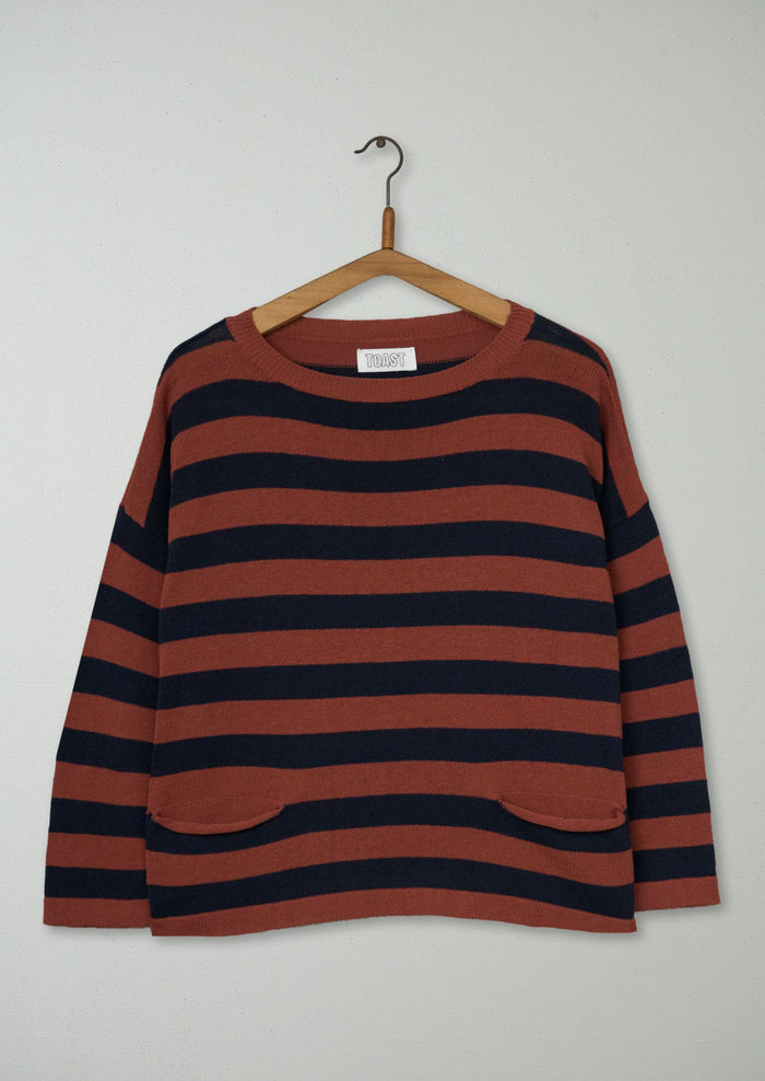 Reworn Stripe Cotton Linen Knit Top Size M (690) | Multi