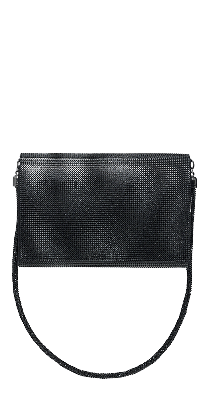 Camille La Vie Rhinestone Full Flap Satin Handbag with Detachable Strap OS / black