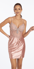 pink/size/2/missy/Camille La Vie/Rhinestone Stretch Satin Sweetheart Corset Bodycon Dress/front 2