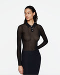 Ribbed Long Sleeve Polo - Black