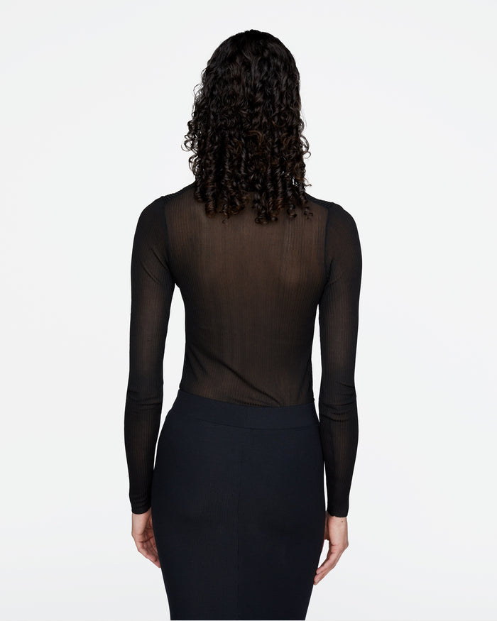 Ribbed Long Sleeve Polo - Black