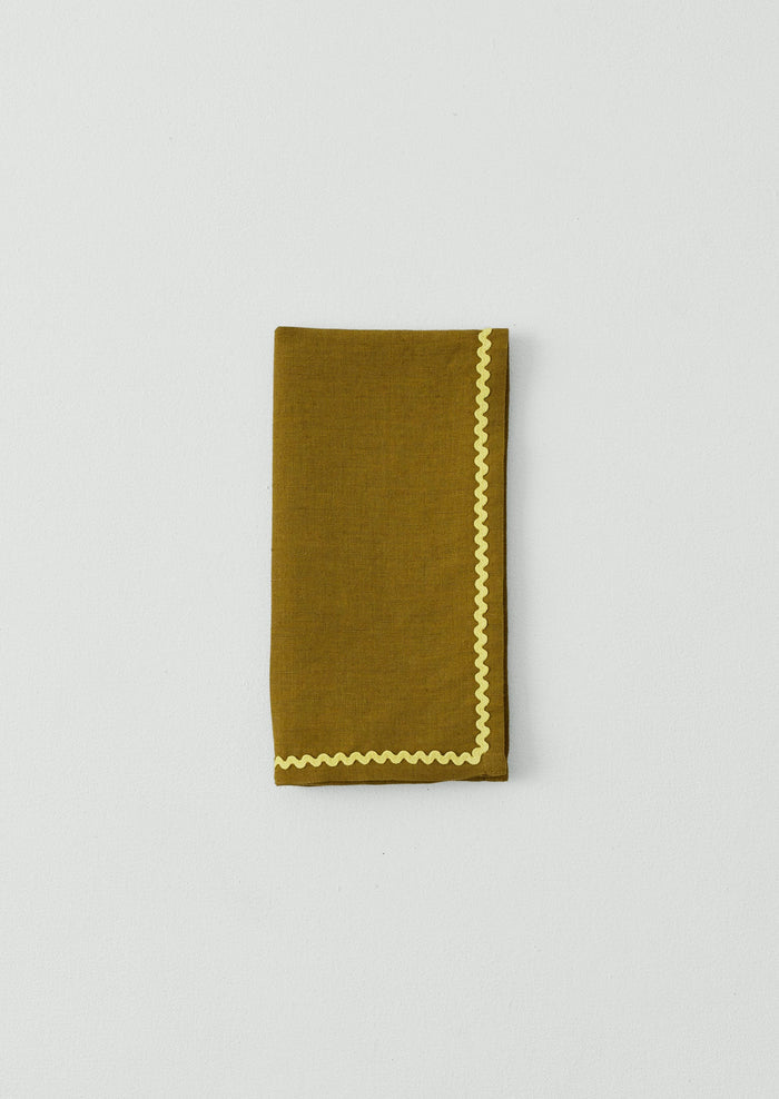 Ric Rac Border Cotton Linen Napkin | Olive/Mimosa