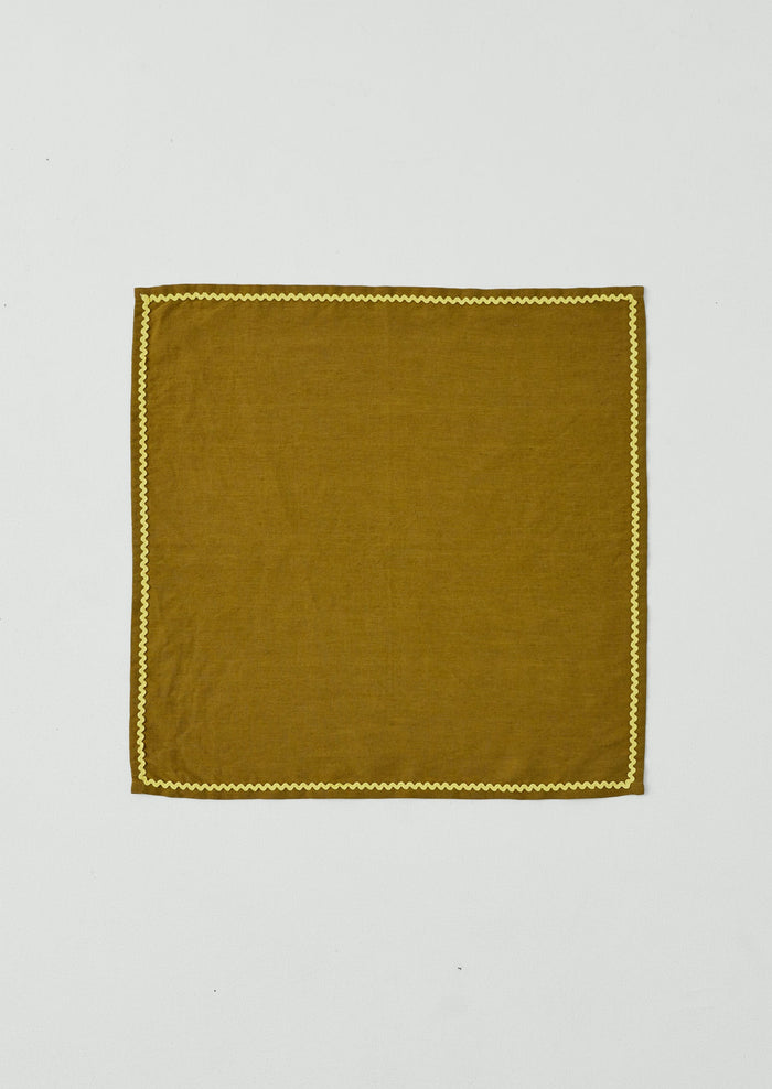 Ric Rac Border Cotton Linen Napkin | Olive/Mimosa
