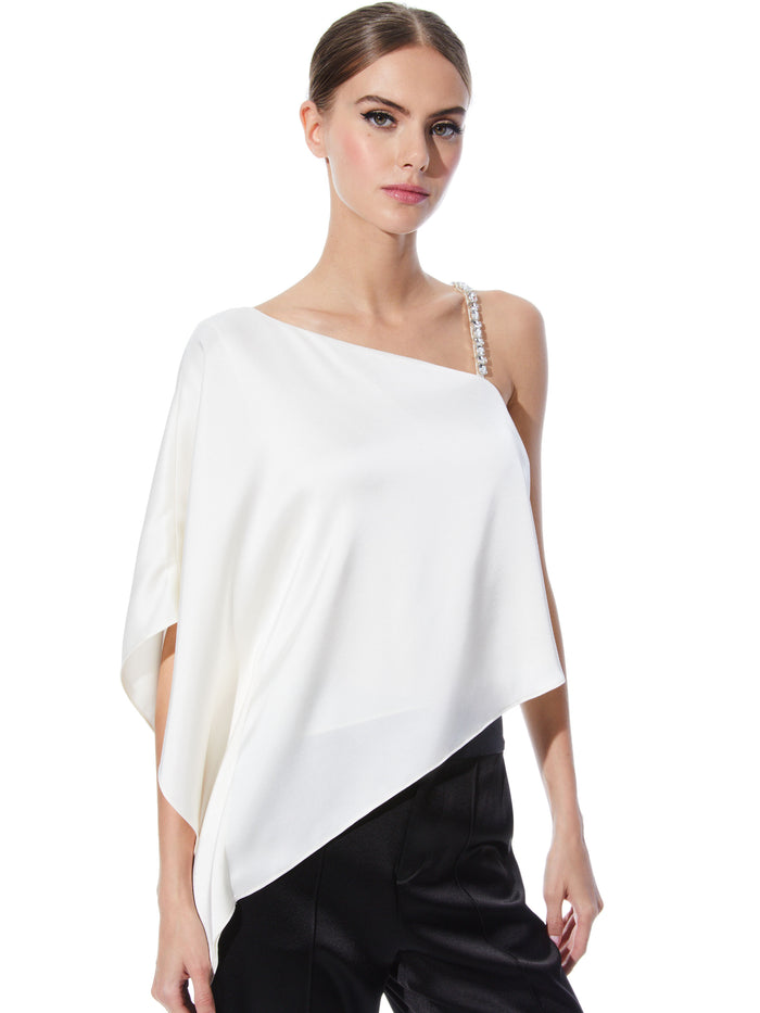 RIKO ONE SHOULDER EMBELLISHED STRAP TOP - BLACK