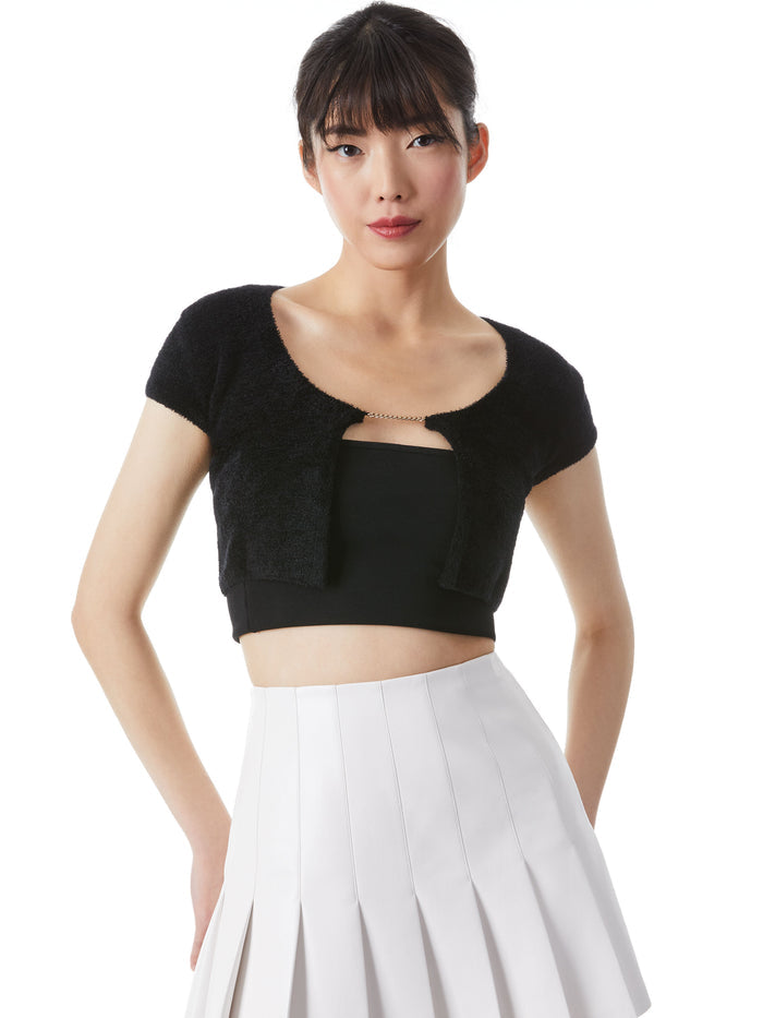 RINA CROPPED OPEN PULLOVER - BLACK