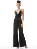 RISKA COWL NECK CHAIN STRAP JUMPSUIT - BLACK