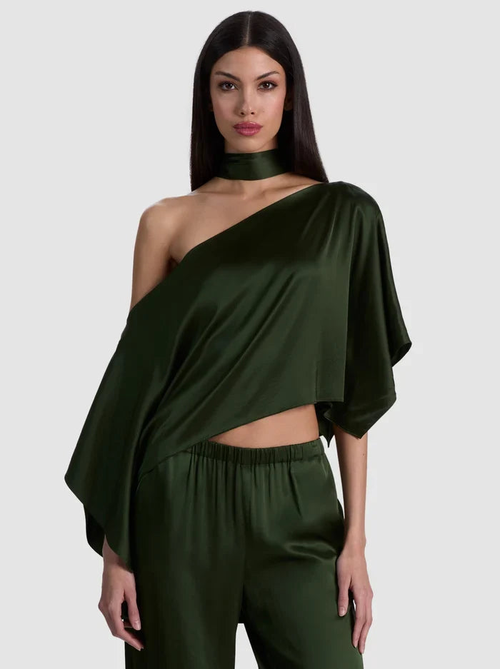RITA DRAPED TOP WITH SCARF - DARK FERN