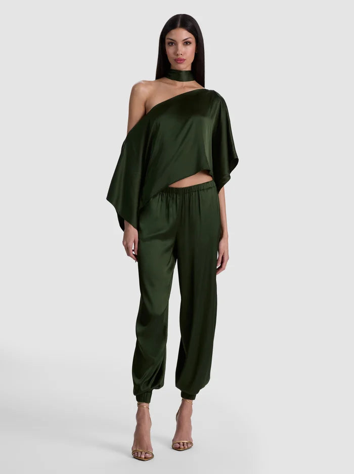 RITA DRAPED TOP WITH SCARF - DARK FERN