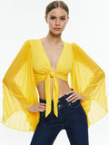 ROCHELLE TIE FRONT PLEATED CROP TOP - HAPPY YELLOW