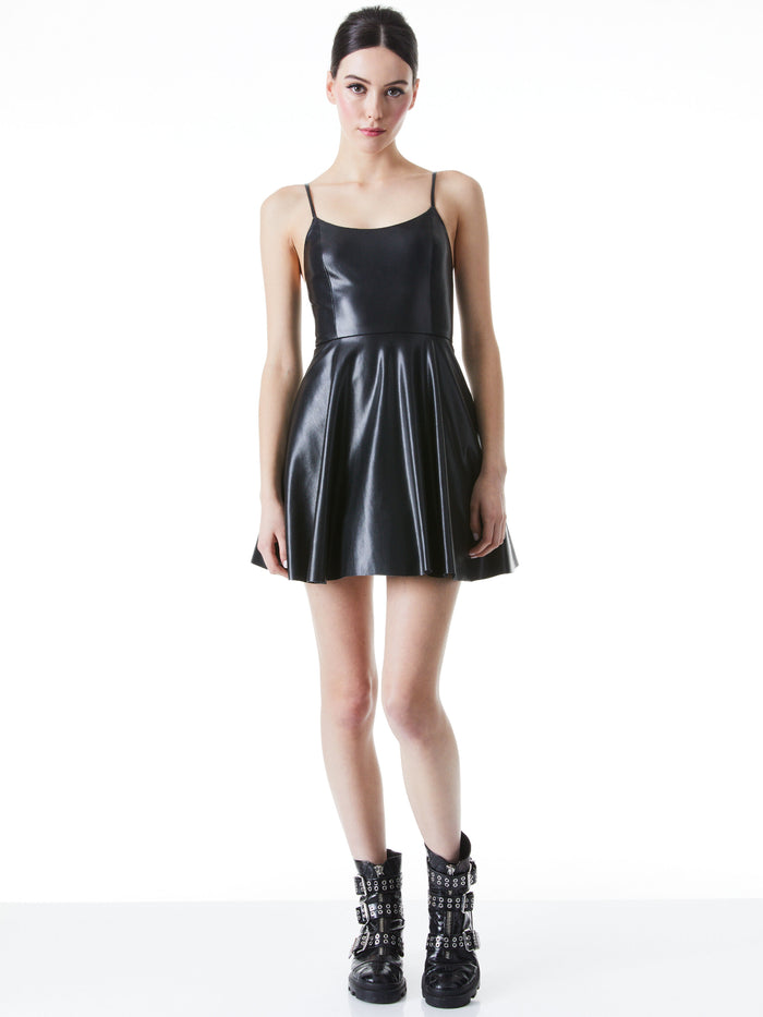 ROME VEGAN LEATHER MINI DRESS - BLACK