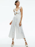 ROSINA TIE FRONT CUTOUT JUMPSUIT - OFF WHITE