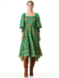 ROWEN SQUARE NECK MIDI DRESS - MYSTIK IKAT DK EMERALD MULTI