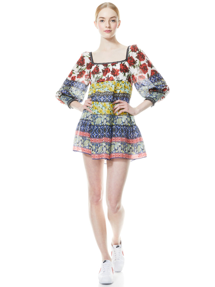 ROWEN SQUARE NECK MINI DRESS - FRENCH QUARTERS MULTI