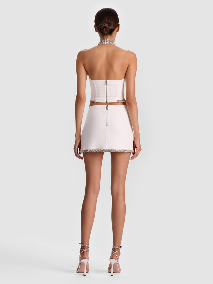 RUBI EMBELLISHED MINI SKIRT - OFF WHITE