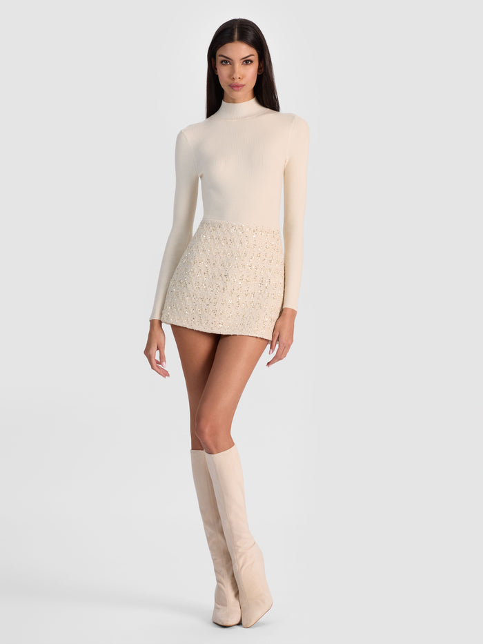 RUBI EMBELLISHED TWEED MINI SKIRT - NATURAL