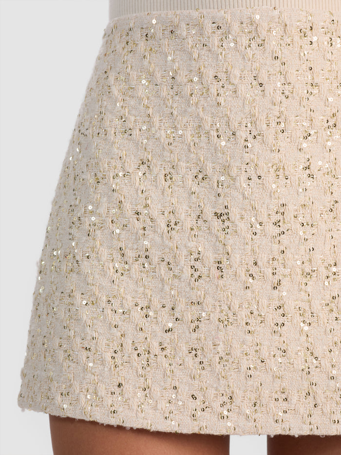 RUBI EMBELLISHED TWEED MINI SKIRT - NATURAL