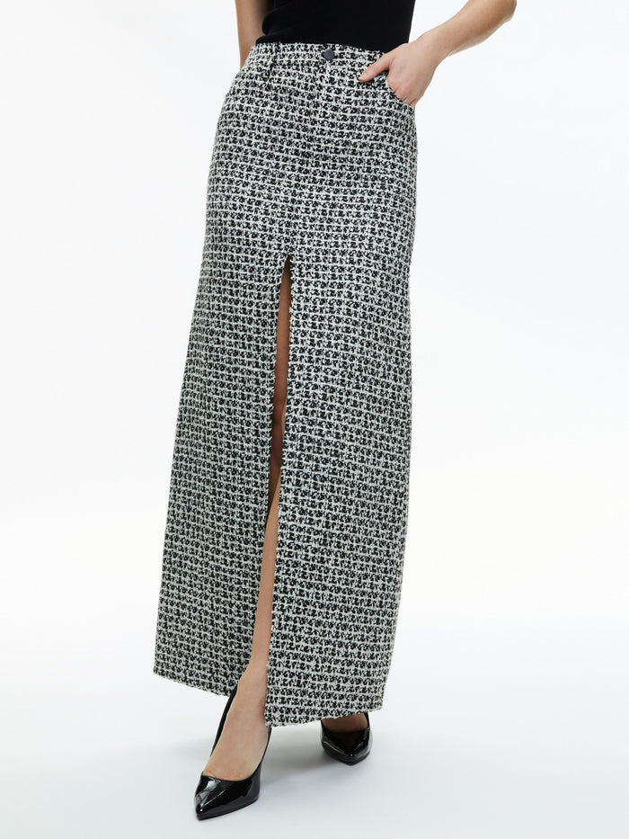 RYE TWEED MAXI SKIRT - BLACK/OFF WHITE
