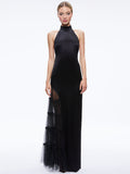 RYN SLIT TULLE PANEL MAXI DRESS - BLACK