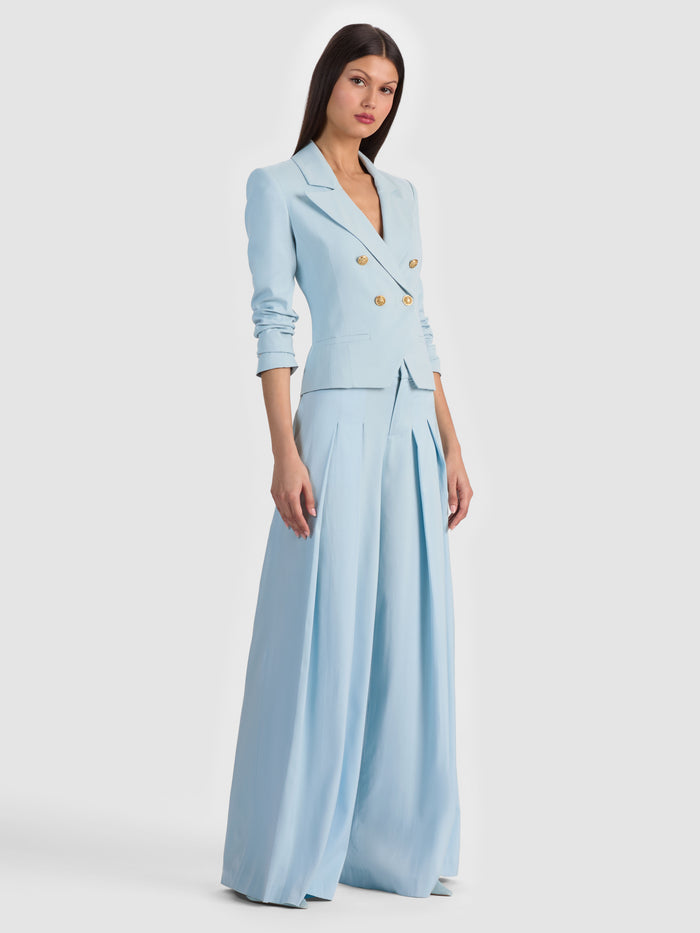 SABLE DOUBLE BREASTED CROPPED BLAZER - CAROLINA BLUE