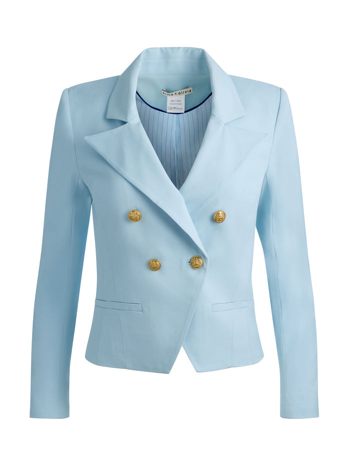 SABLE DOUBLE BREASTED CROPPED BLAZER - CAROLINA BLUE