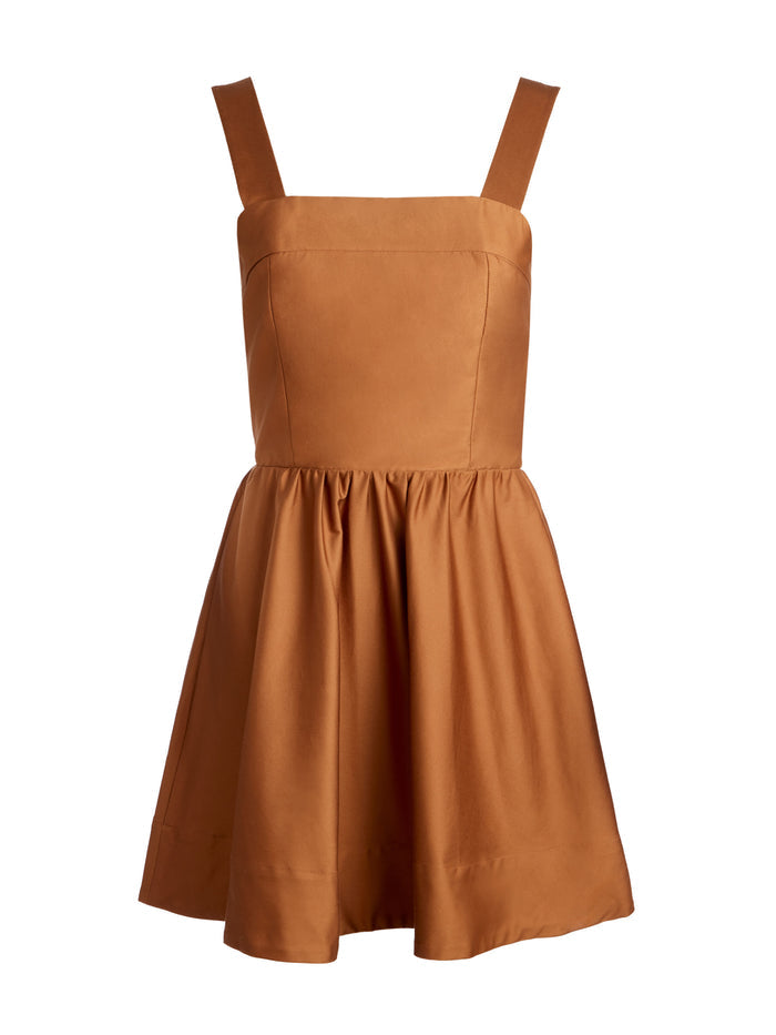 SAIGE TIE BACK MINI DRESS - CAMEL