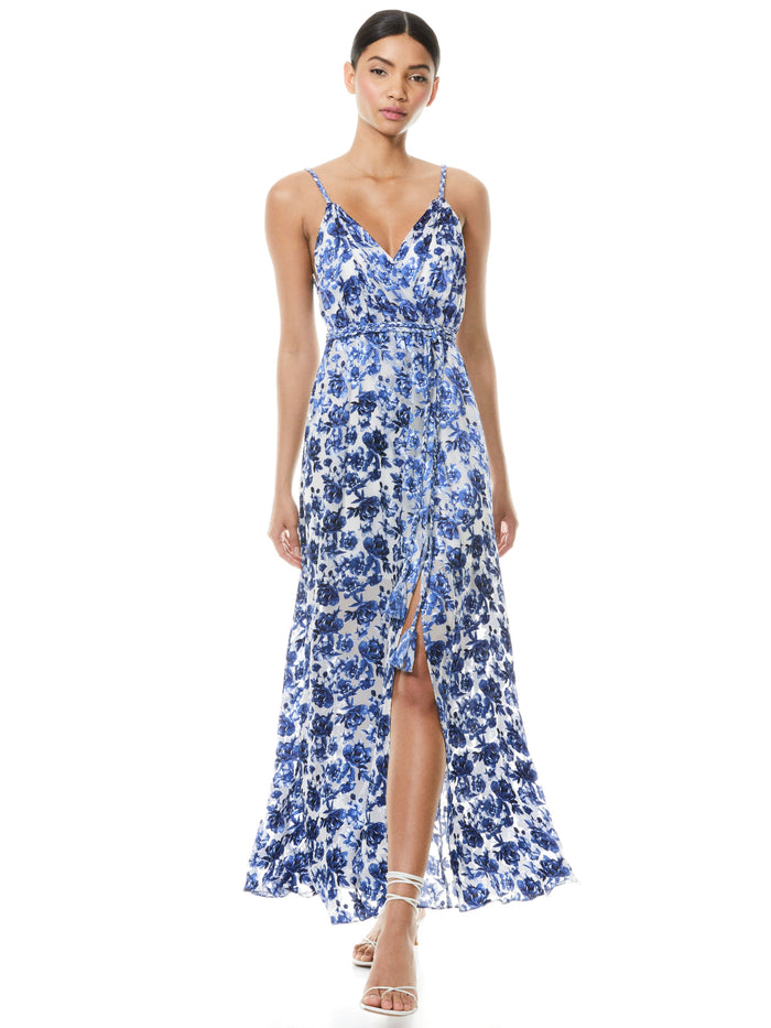SAMANTHA BELTED FLORAL MAXI DRESS - FORGET ME NOT LG ANTIQUE WHITE