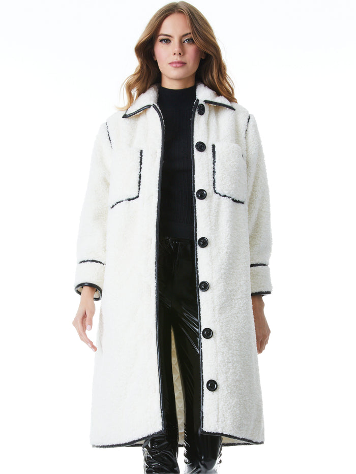 SAMSON FAUX SHEARLING PIPED COAT - OFF WHITE/BLACK