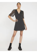 SANDRA FLORAL WRAP MINI DRESS - BLACK/WHITE