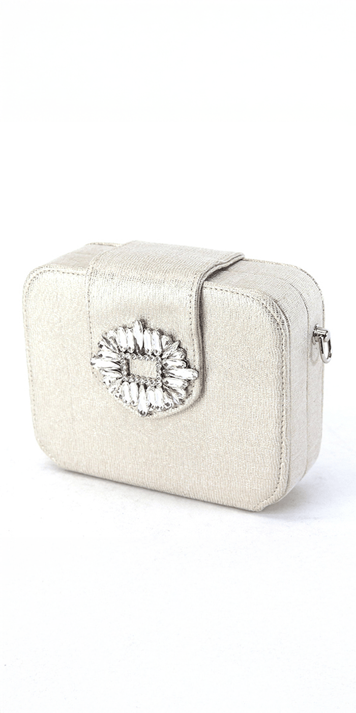 silver/no size/Camille La Vie /Satin Box Handbag with Brooch and Detachable Strap /front