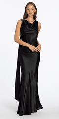 Satin Cowl Neck Open Back Column Dress - Camille La Vie