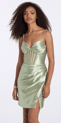 Camille La Vie Satin Embellished Twist Bodice Corset Bodycon Dress missy / 00 / sage