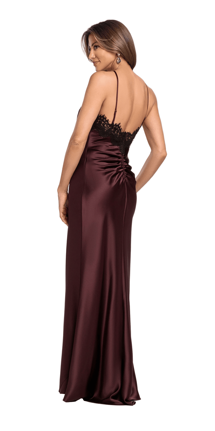 Camille La Vie Satin Halter Column Dress with Lace Detail