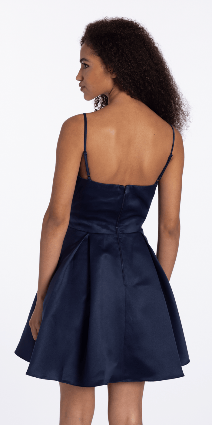 navy/size/4/missy/Camille La Vie /Satin Pleated Plunge Gemstone Fit and Flare Dress/back