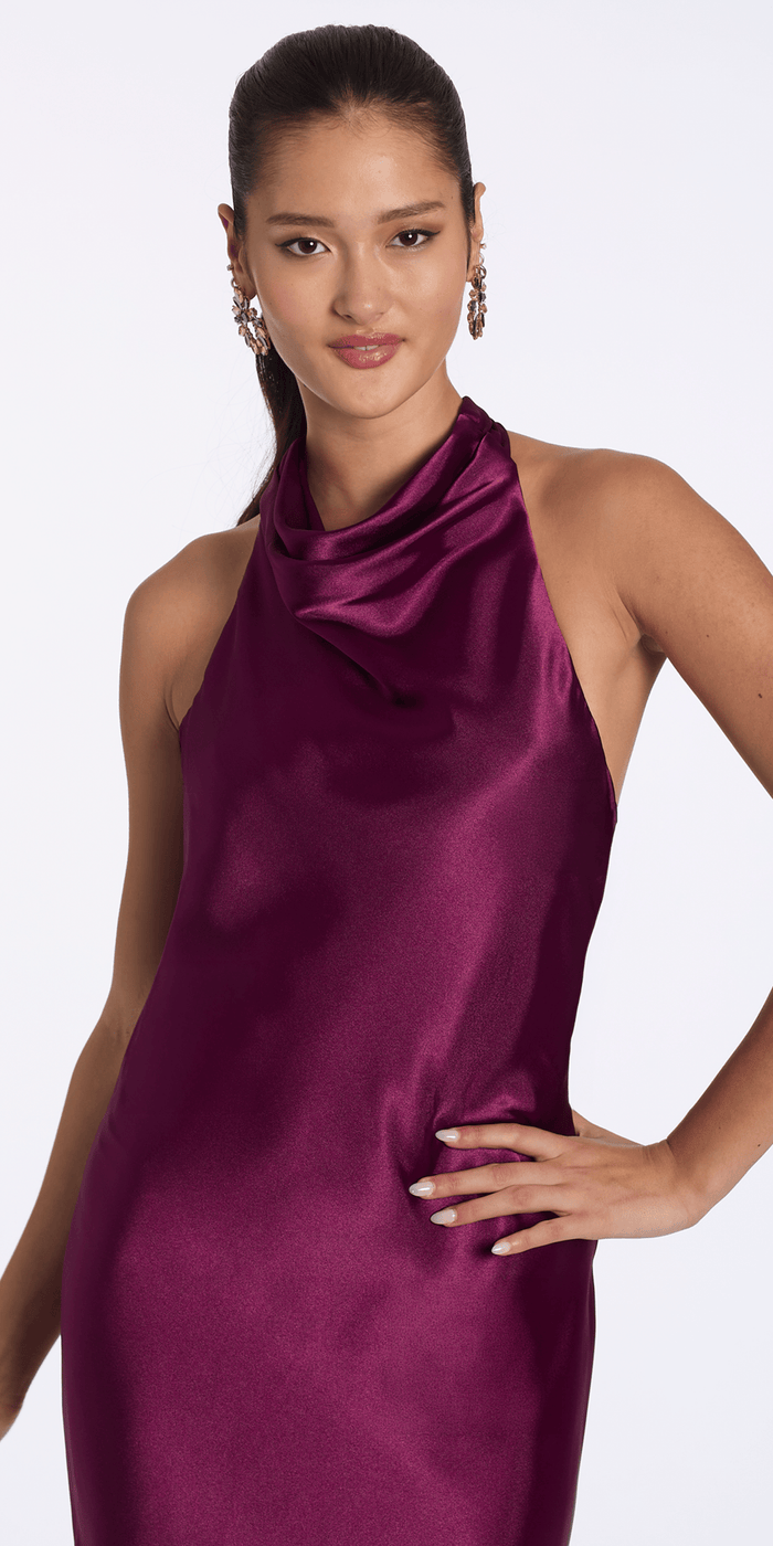 Camille La Vie Satin Tie Back Halter Column Dress