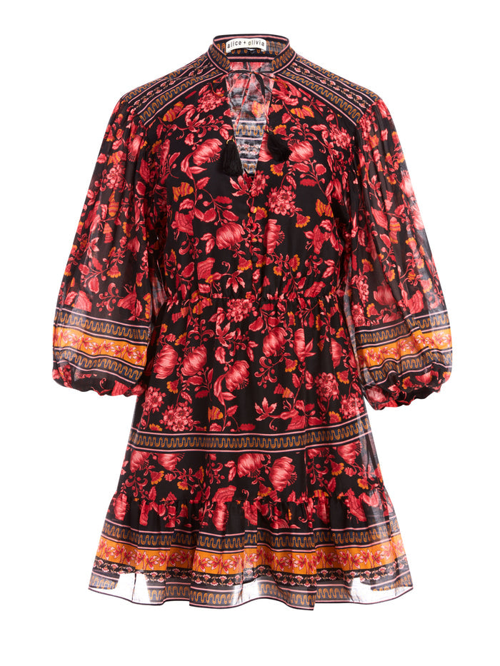 SEDONA FLORAL MINI DRESS - FALL INTO YOU BLK MULTI
