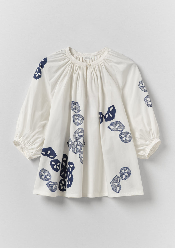 Seed Block Print Cotton Top | Rich Blue/White